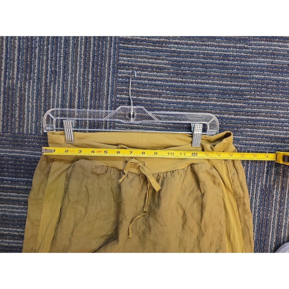 Flax Pant Women Olive Linen Med Straight Leg Pull On Drawstring Long Pants NEW - Picture 8 of 10